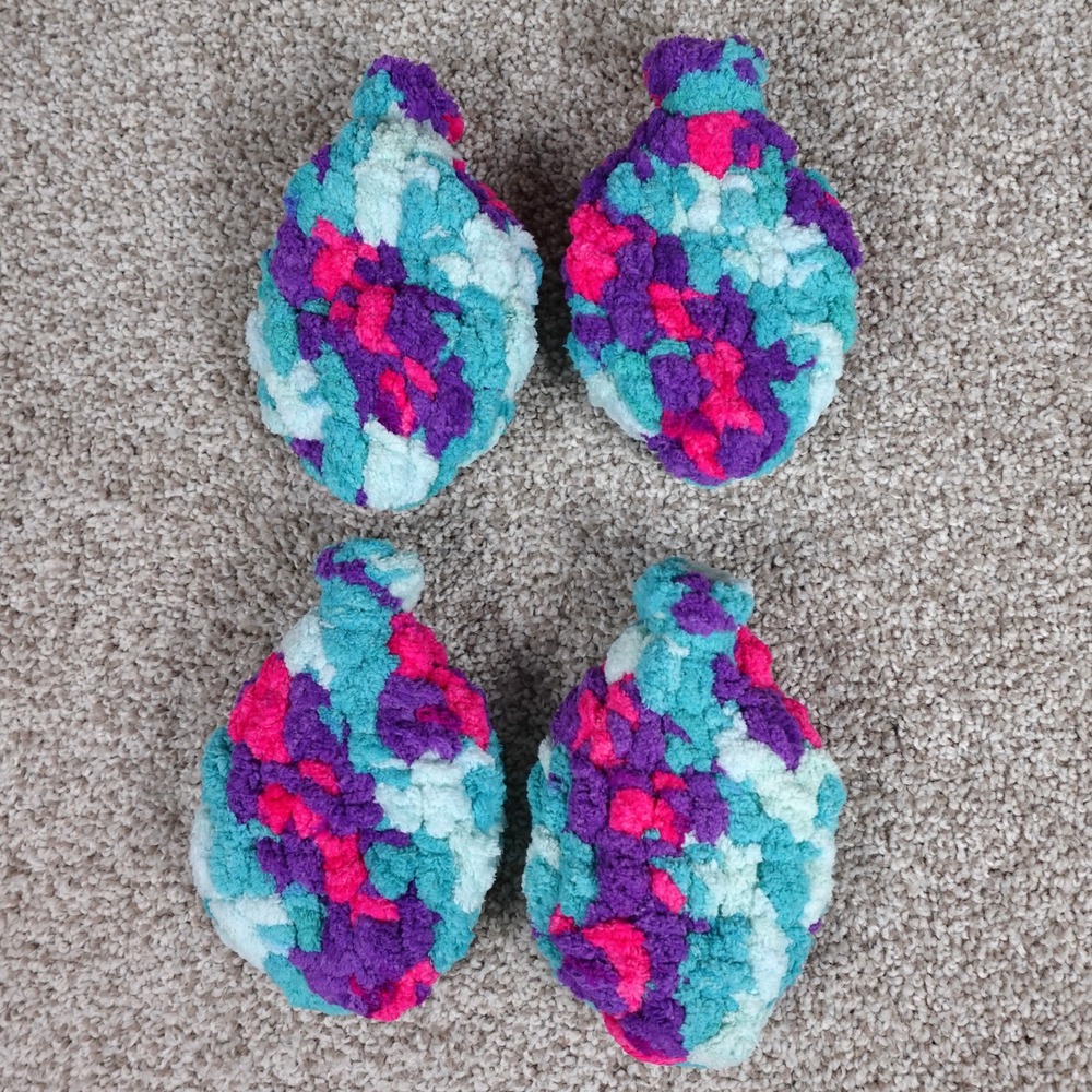 Set of 4 Reusable Crochet Water Balloons Pink Purple Teal Chenille Splash Balls